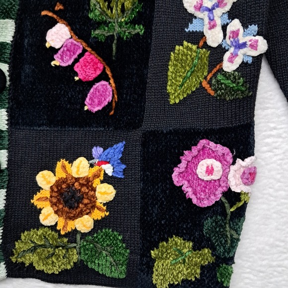 Vintage Claire Murray Sweater Cardigan Women's Medium Black Floral Embroidered - Picture 6 of 14